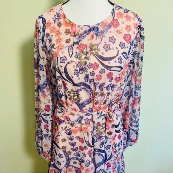 LOFT Floral Puff Sleeve Mini Flare Dress size 12 - Picture 6 of 11